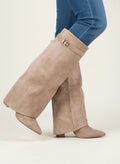 Dama Washington Isla women's suede slouch boots cream pointed toe - front view