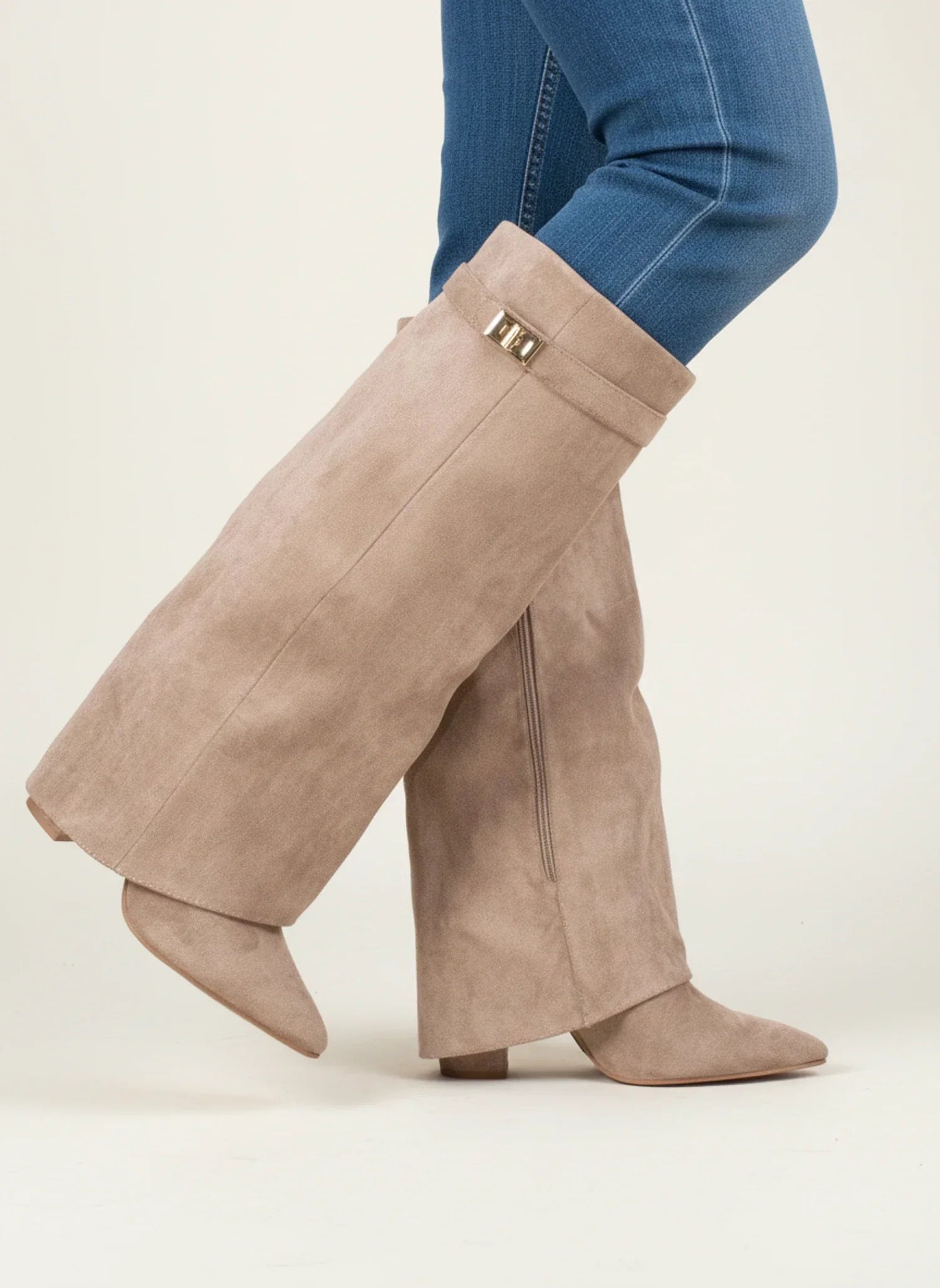 Isla | Women's Suede Slouch Boots Cream Pointed Toe