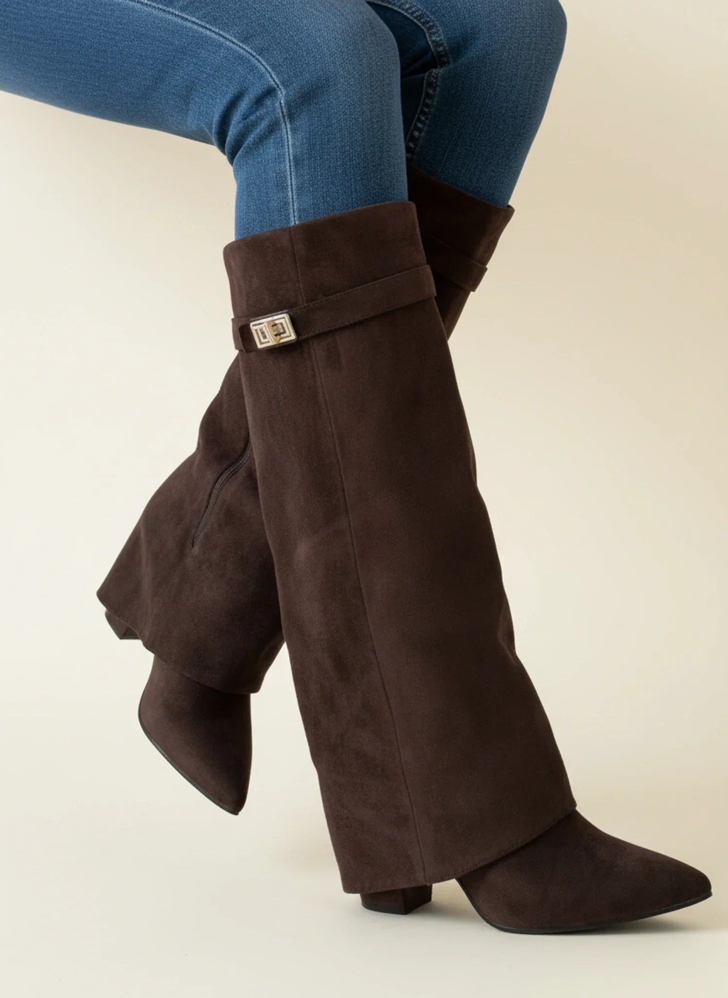 Isla | Women's Suede Slouch Boots Cream Pointed Toe