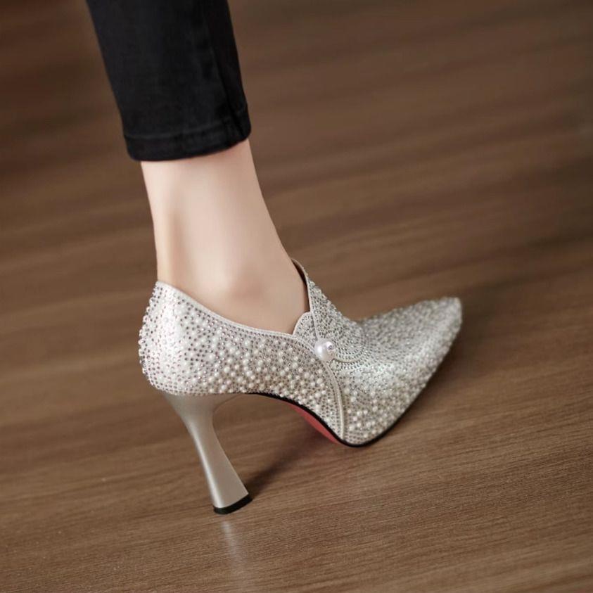 Maren | Women's Sequin Ankle Boots Pointed Toe Silver