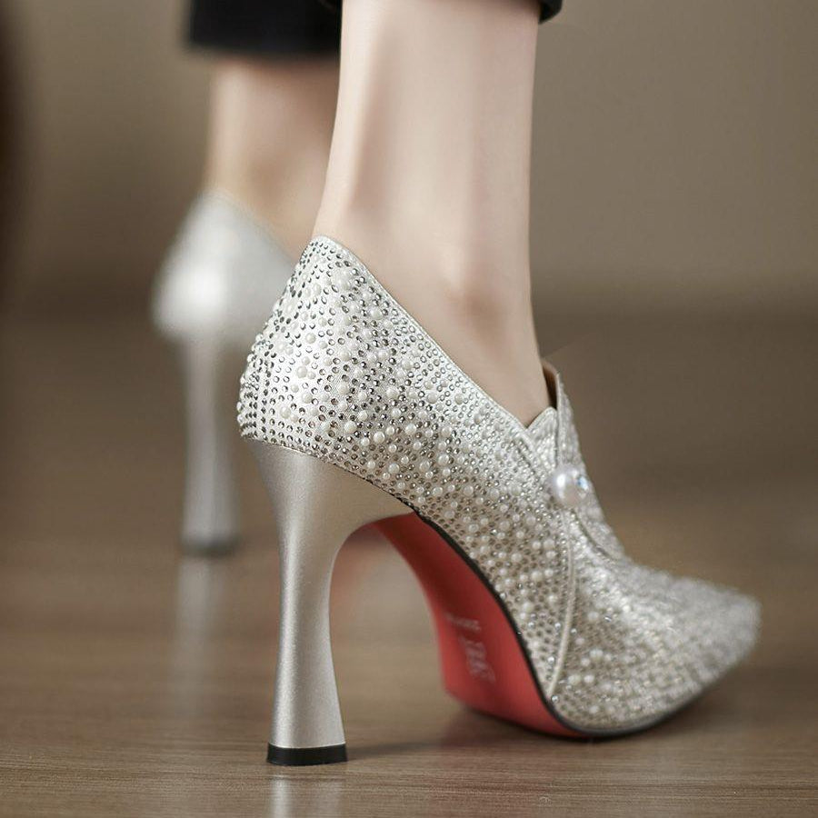 Maren | Women's Sequin Ankle Boots Pointed Toe Silver