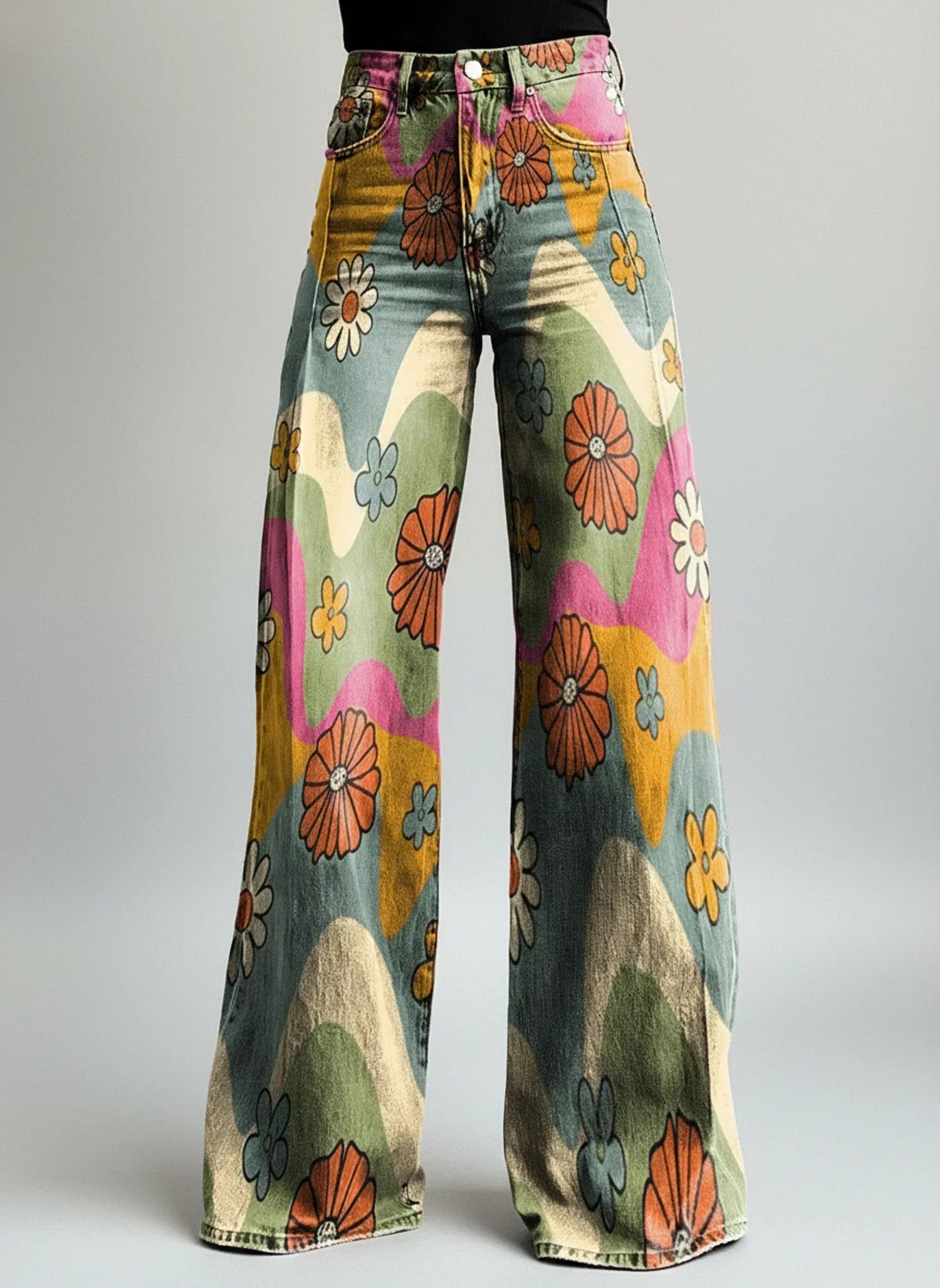 Thea | Women's Wide Leg Jeans Floral Print High Waisted