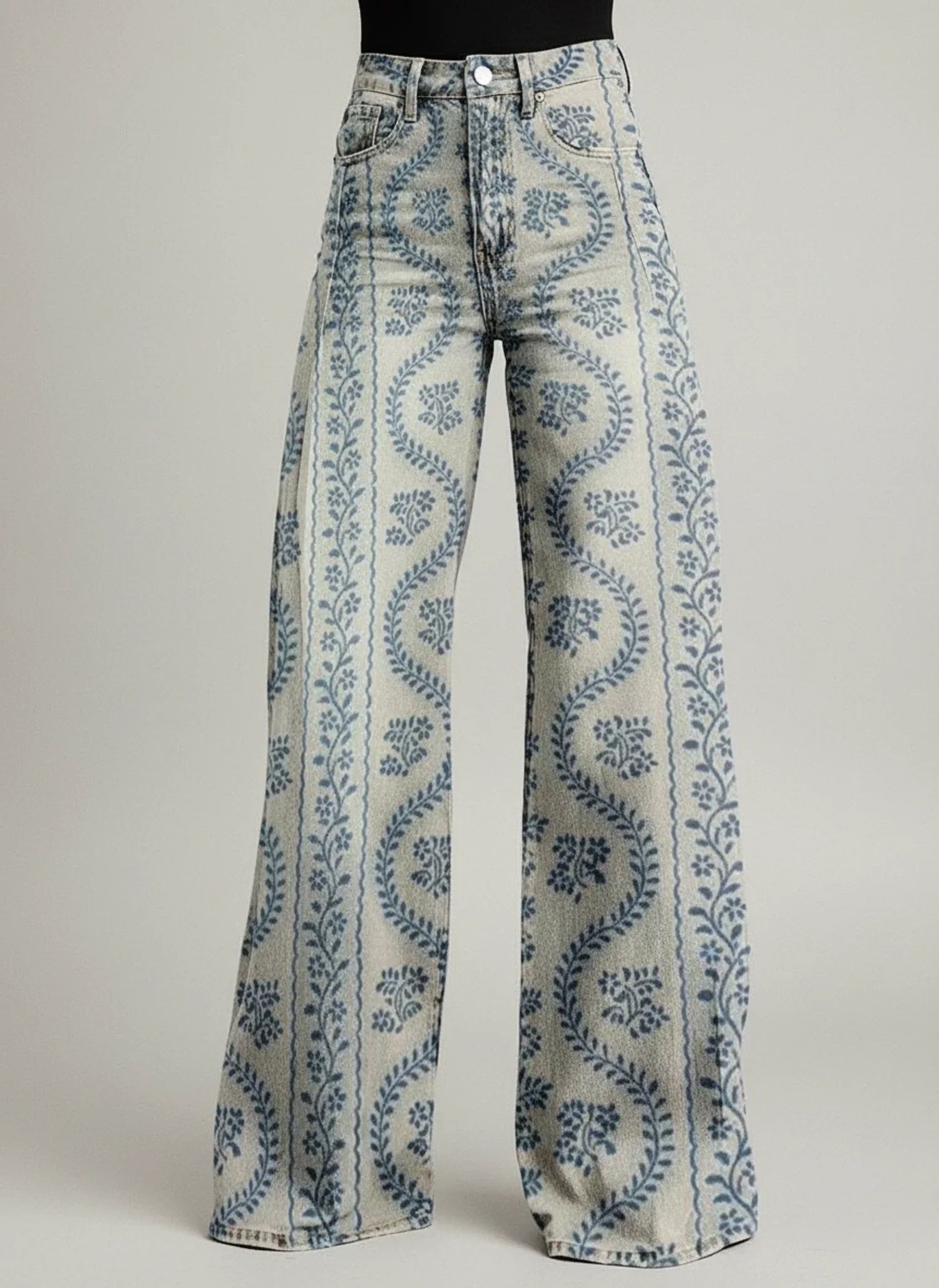 Thea | Women's Wide Leg Jeans Floral Print High Waisted