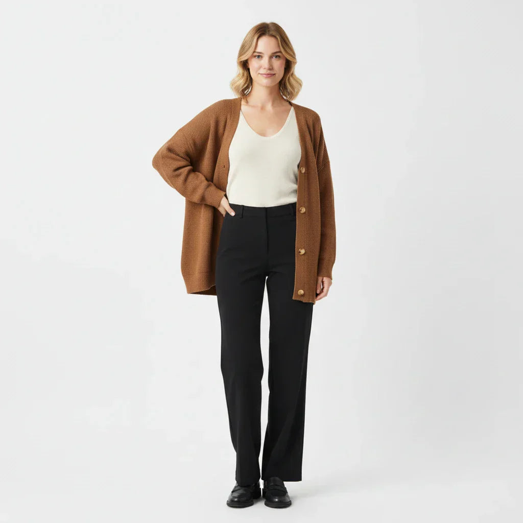 Wren | Women's Oversized Ribbed Knit Cardigan Cream Button Front