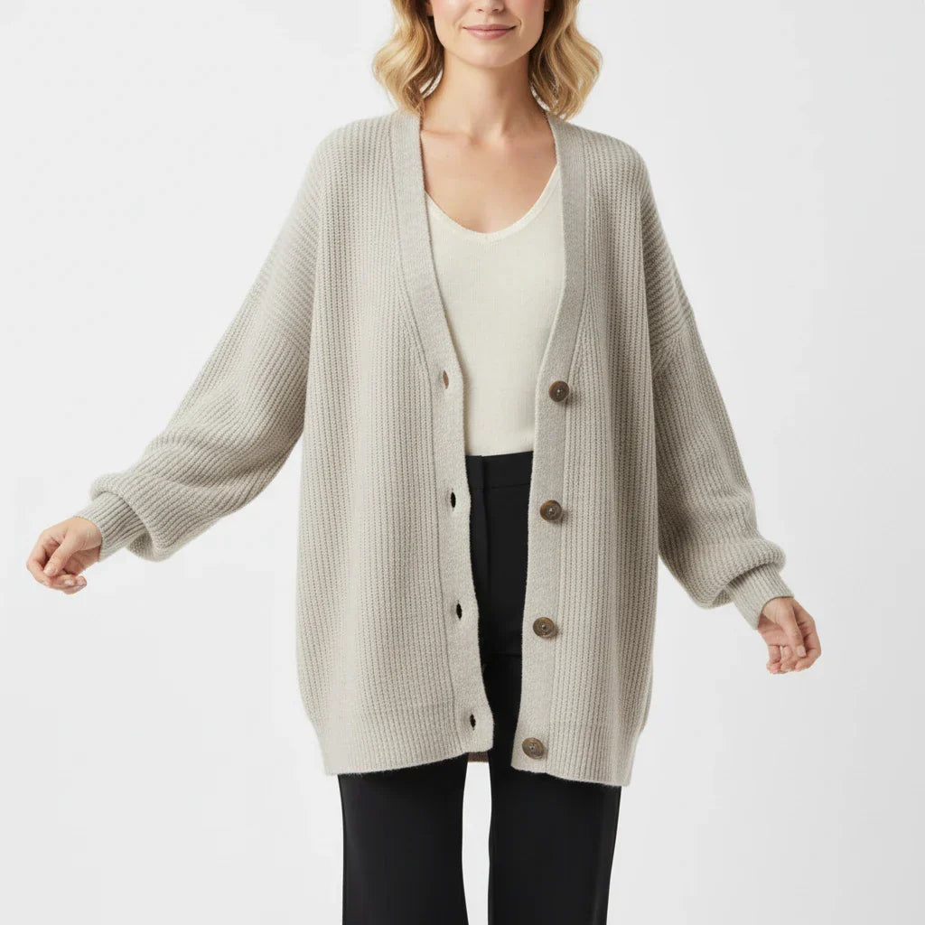 Wren | Women's Oversized Ribbed Knit Cardigan Cream Button Front
