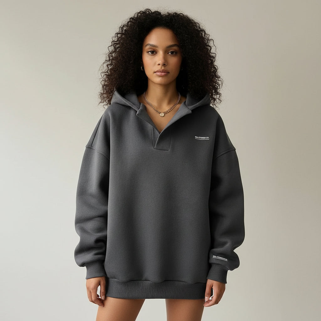 Sable | Women's Oversized Quarter Zip Hoodie Cream Sweatshirt