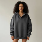 Dama Washington Sable women's oversized quarter zip hoodie cream sweatshirt - view 3
