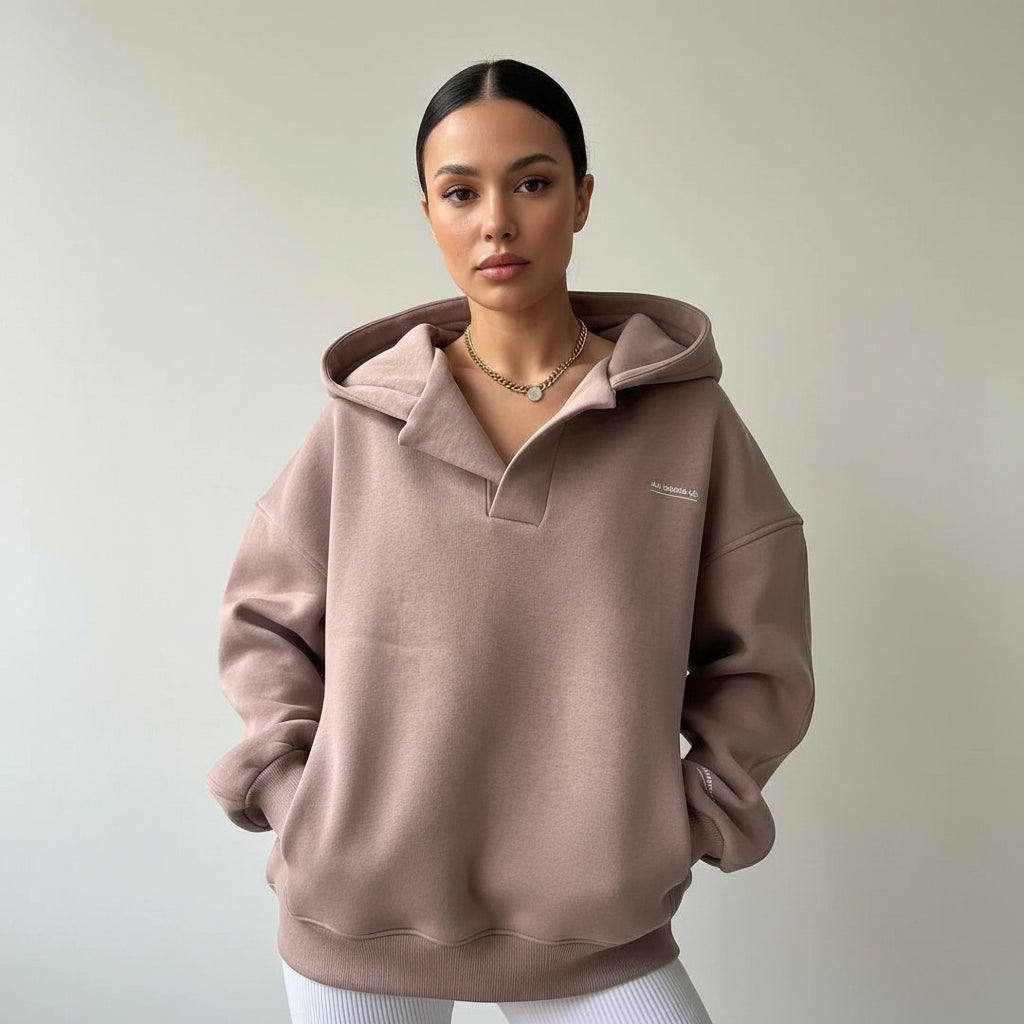 Sable | Women's Oversized Quarter Zip Hoodie Cream Sweatshirt