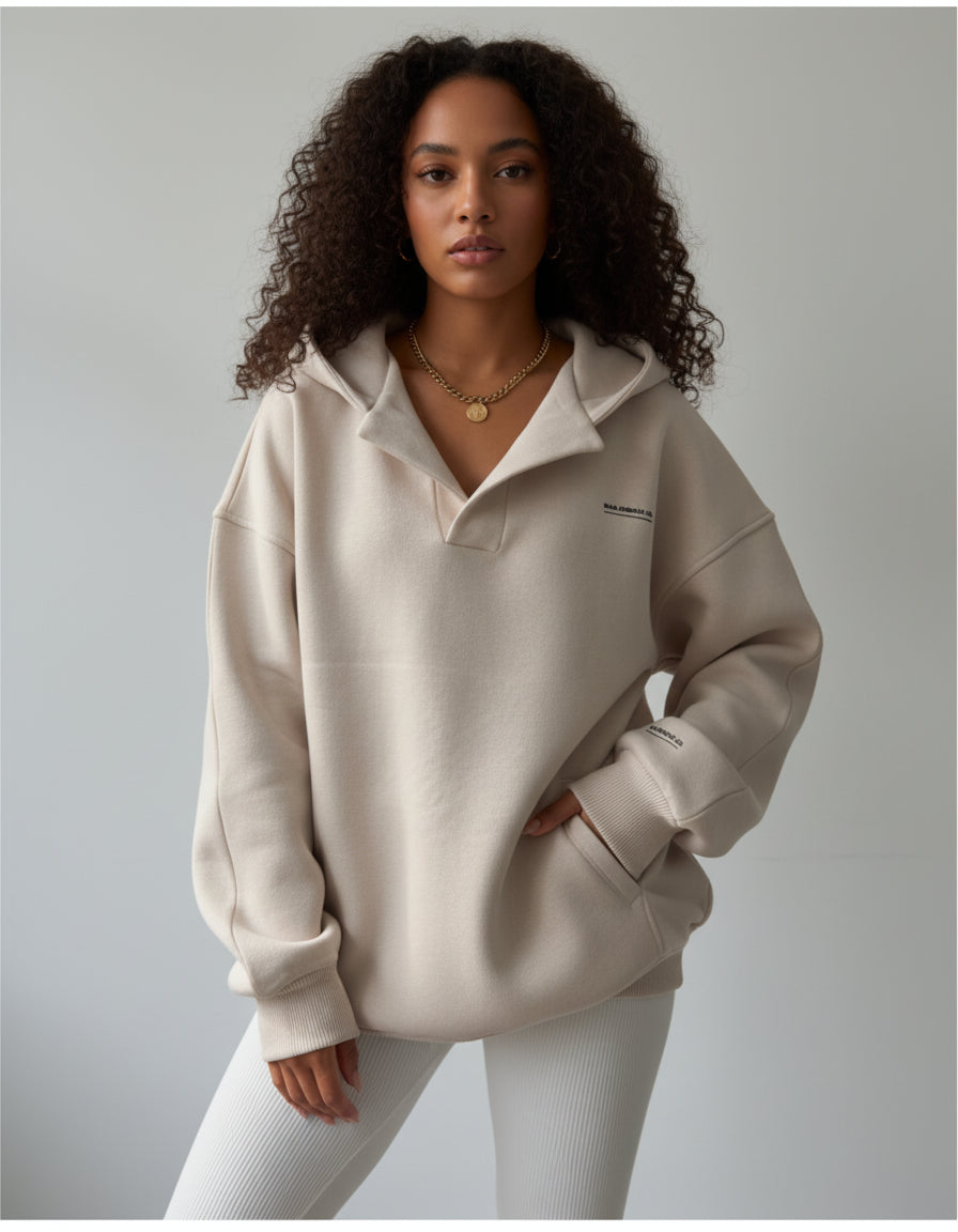 Sable | Women's Oversized Quarter Zip Hoodie Cream Sweatshirt