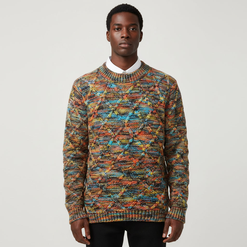 Axel | Men's Crew Neck Sweater Multicolor Geometric Cable Knit