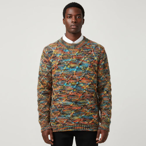 Dama Washington Axel men's crew neck sweater multicolor geometric cable knit - front view