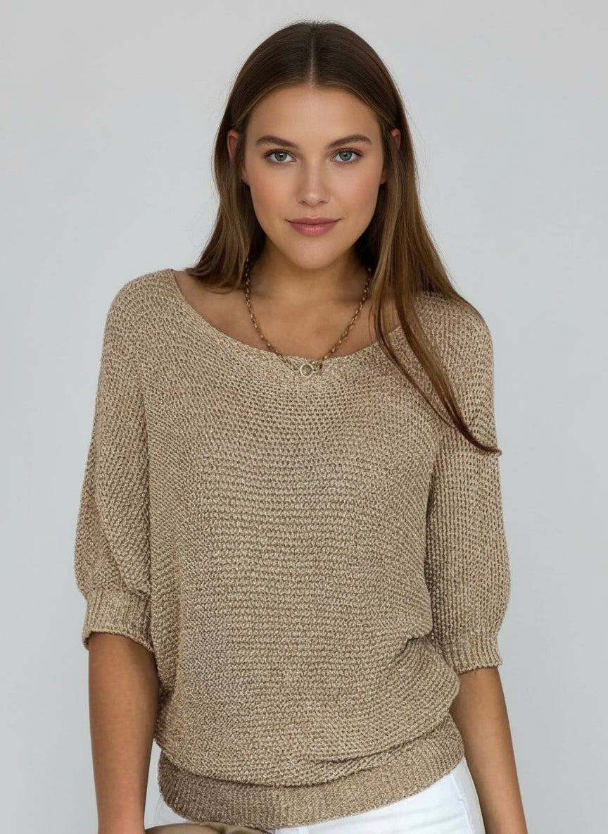 Lyra | Women's Knit Sweater Beige Three Quarter Sleeve