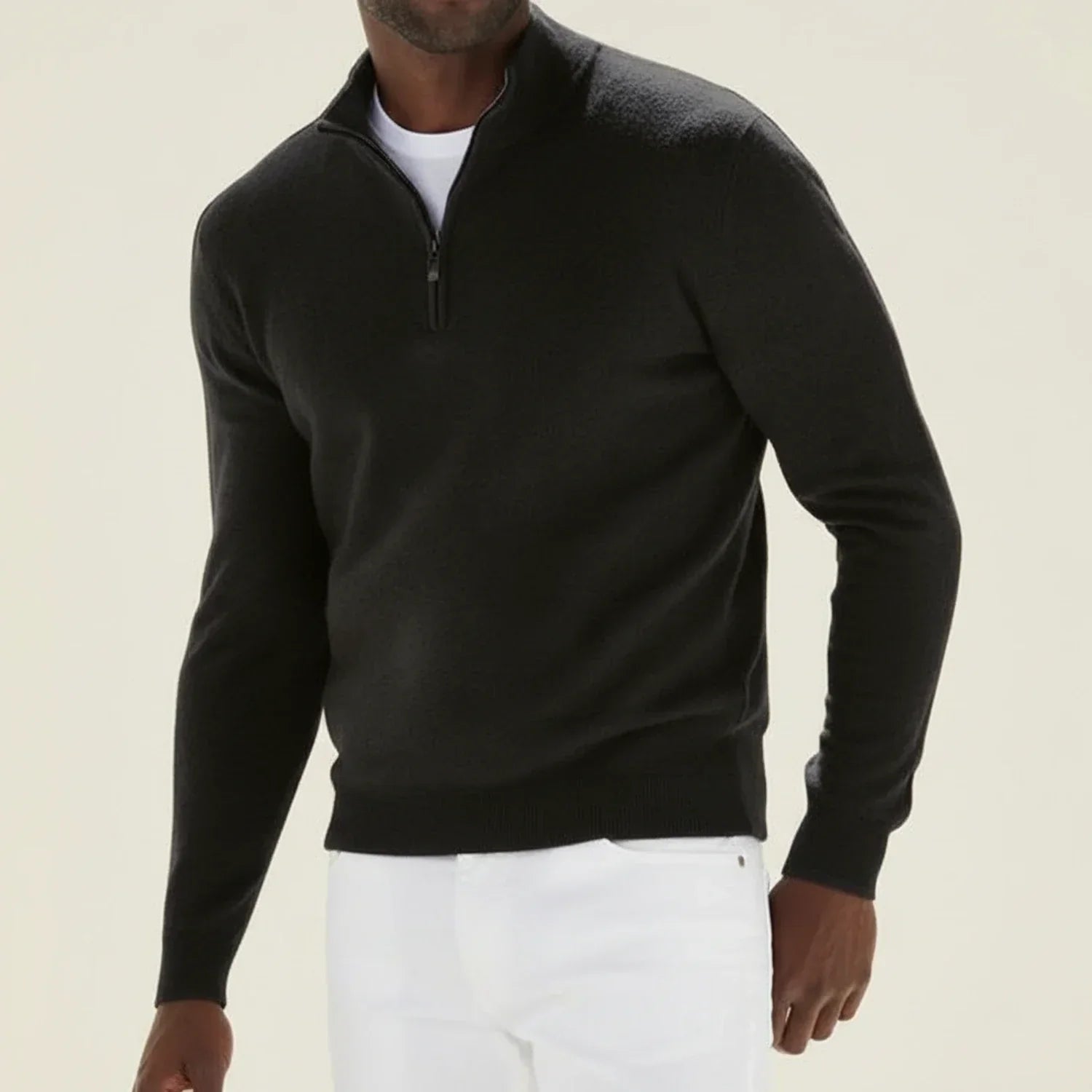 Axel | Men's Quarter Zip Sweater Black Crew Neck