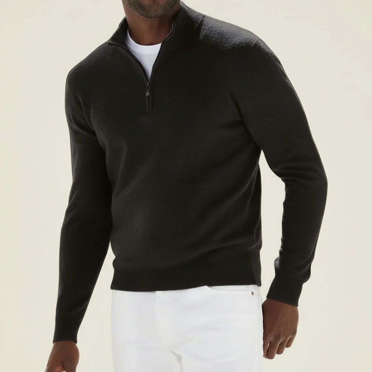 Dama Washington Axel men's quarter zip sweater black crew neck - front view