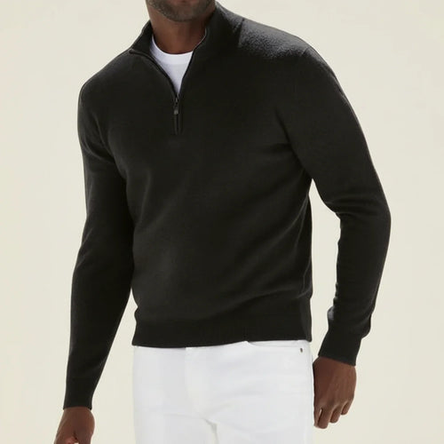 Dama Washington Axel men's quarter zip sweater black crew neck - front view