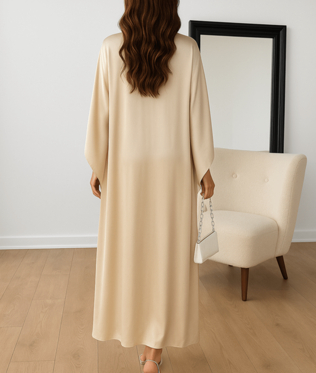 Paloma | Women's Cream Satin Maxi Dress With Cape