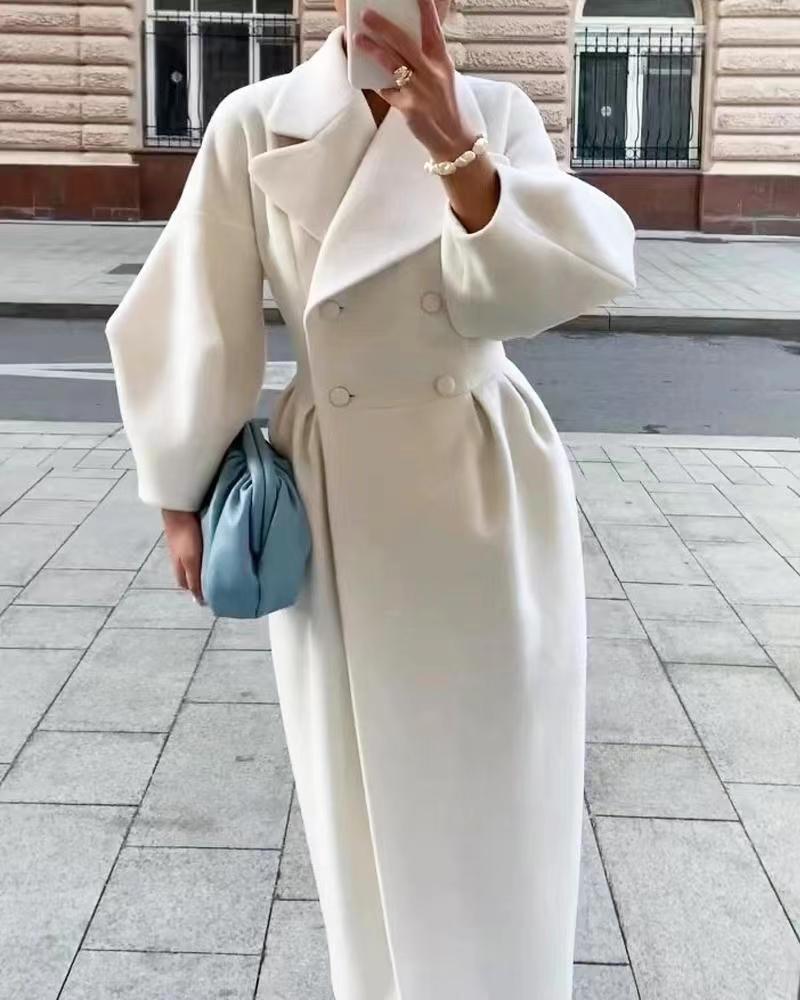 Dama Washington Cecily women's double breasted long coat - front view