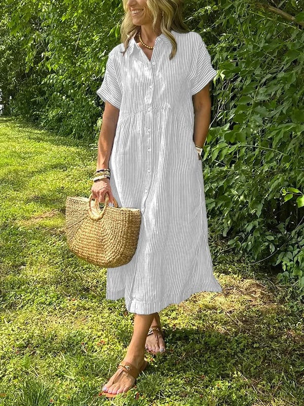 Thea | Women's Striped Button Down Midi Dress Light Blue