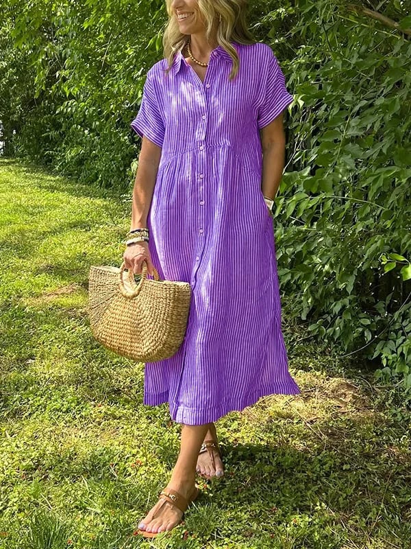 Thea | Women's Striped Button Down Midi Dress Light Blue