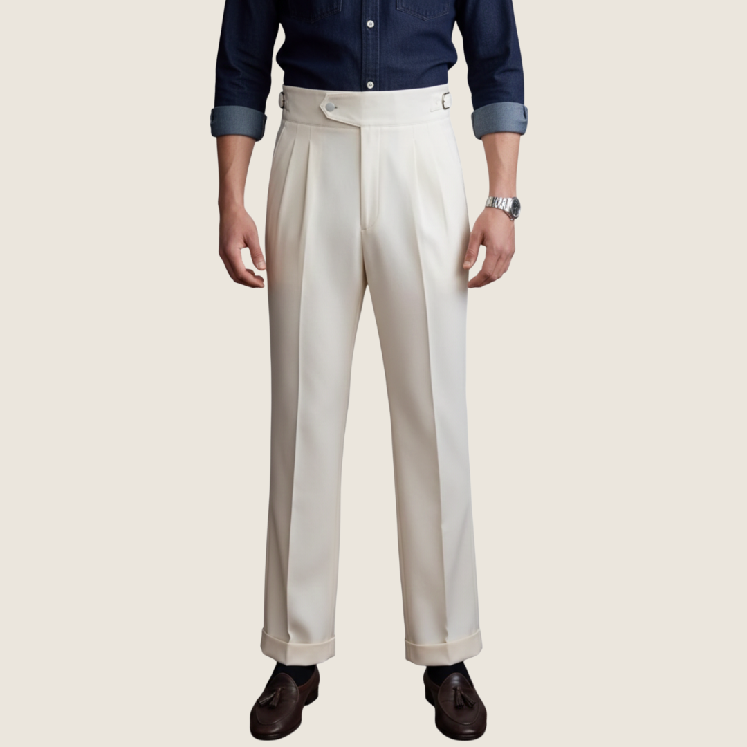 Arlo | Men's Pleated Dress Pants Cream