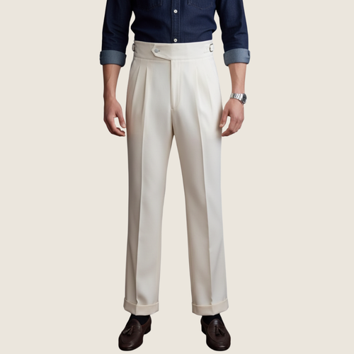 Dama Washington Arlo men's pleated dress pants cream - front view
