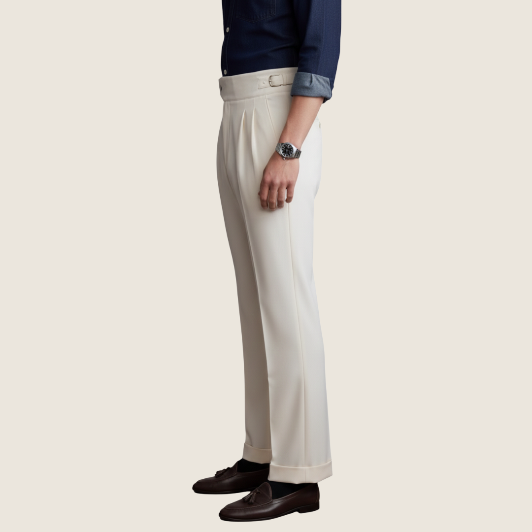 Arlo | Men's Pleated Dress Pants Cream