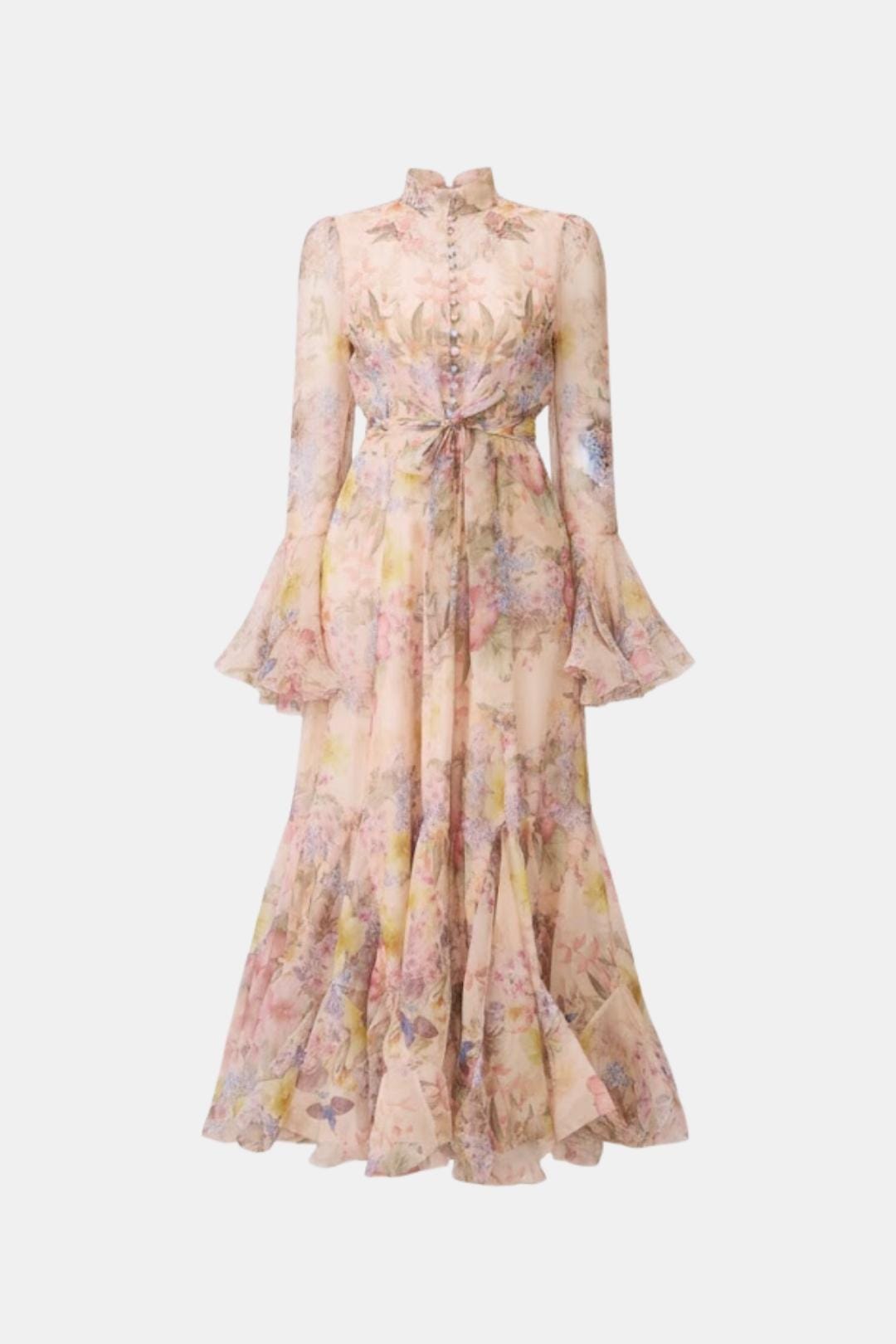 Elise | Women's Floral Maxi Dress Long Sleeve Cream Button Front