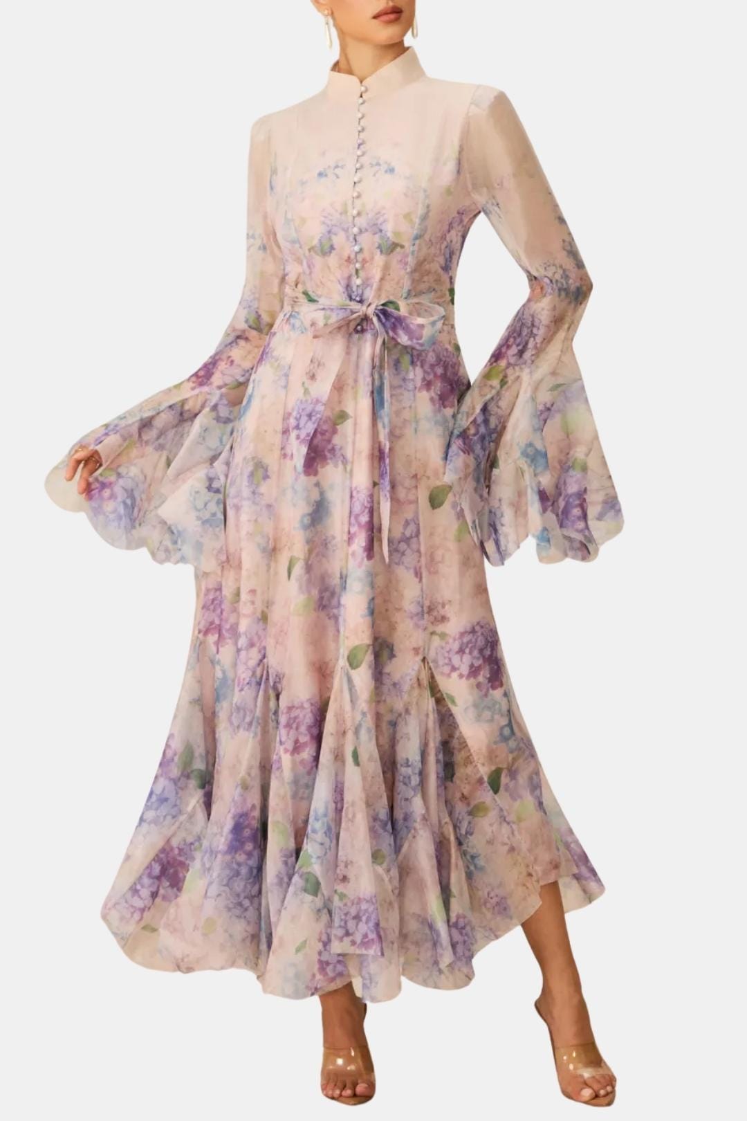 Elise | Women's Floral Maxi Dress Long Sleeve Cream Button Front
