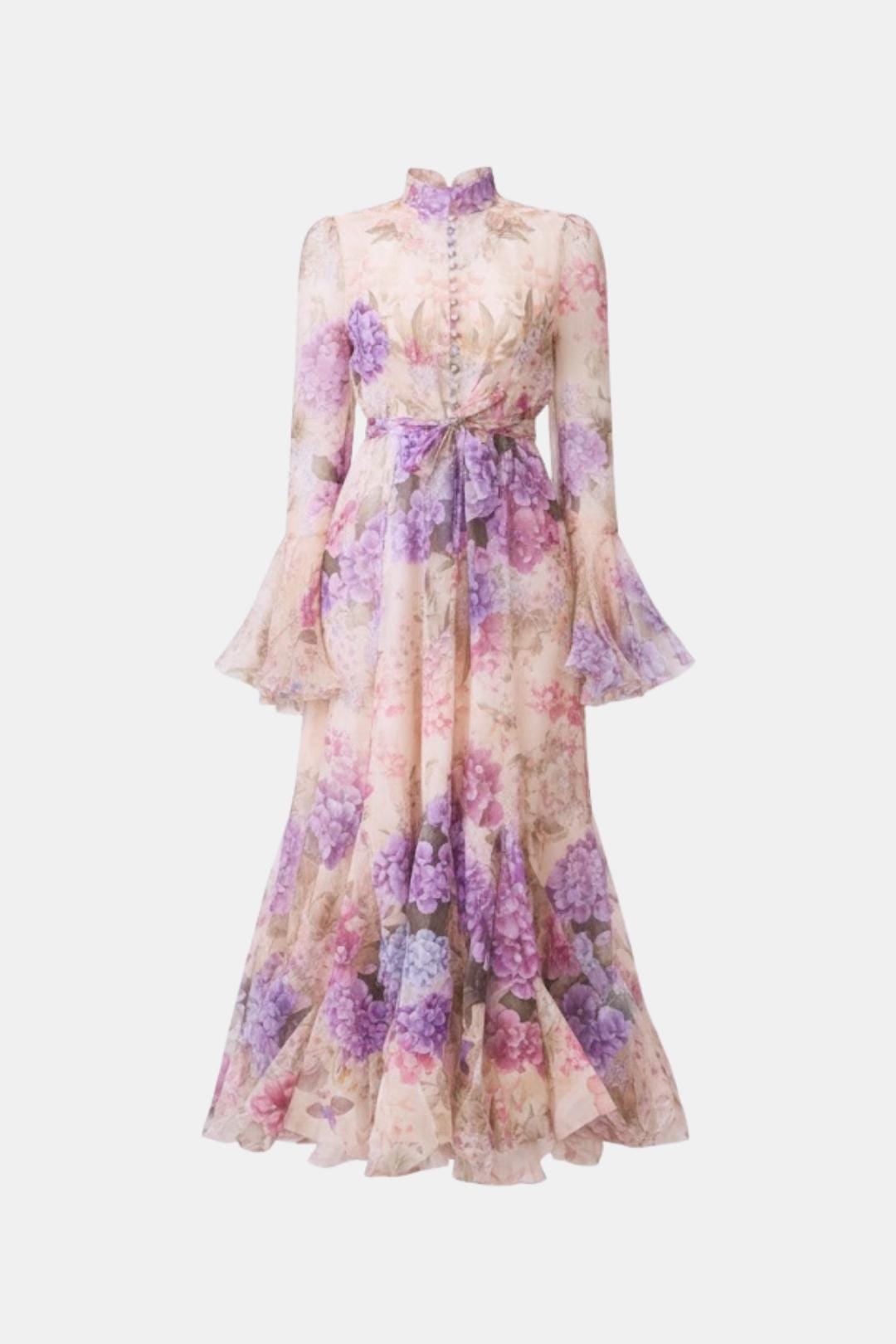 Elise | Women's Floral Maxi Dress Long Sleeve Cream Button Front