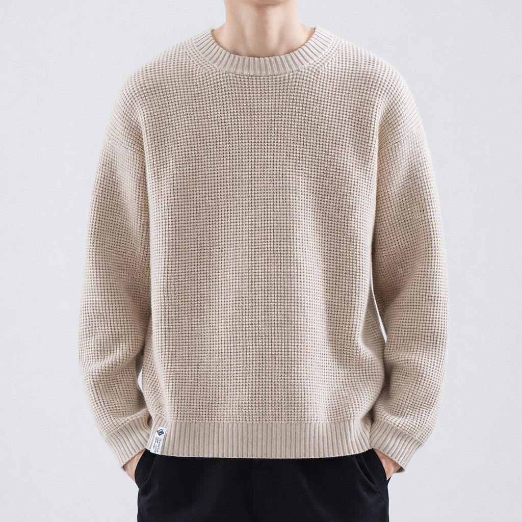Voss | Men's Crew Neck Sweater Black Waffle Knit