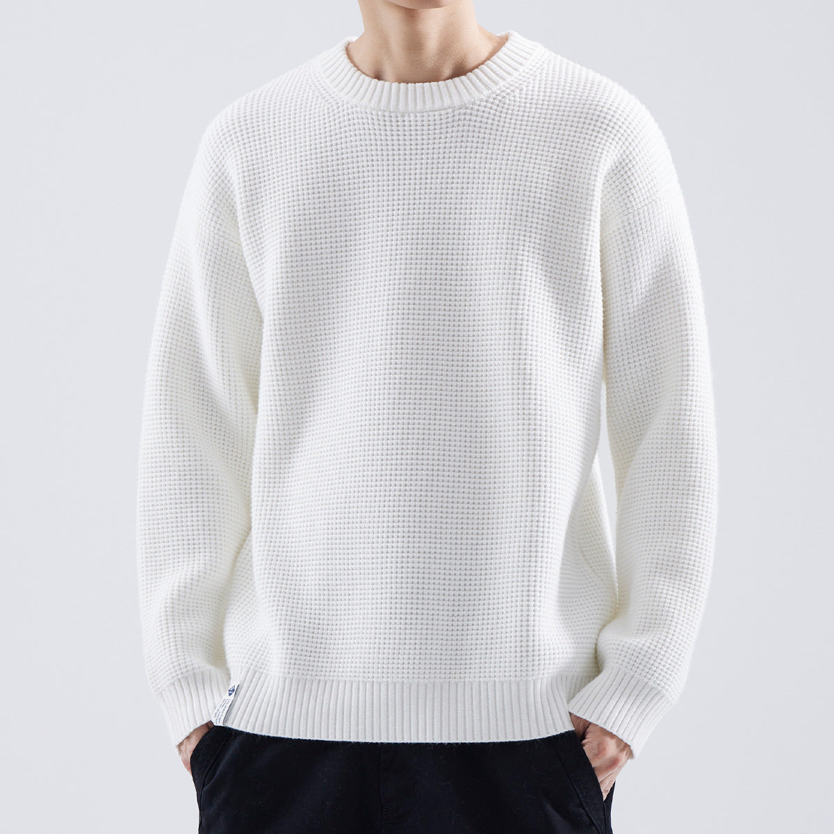 Voss | Men's Crew Neck Sweater Black Waffle Knit