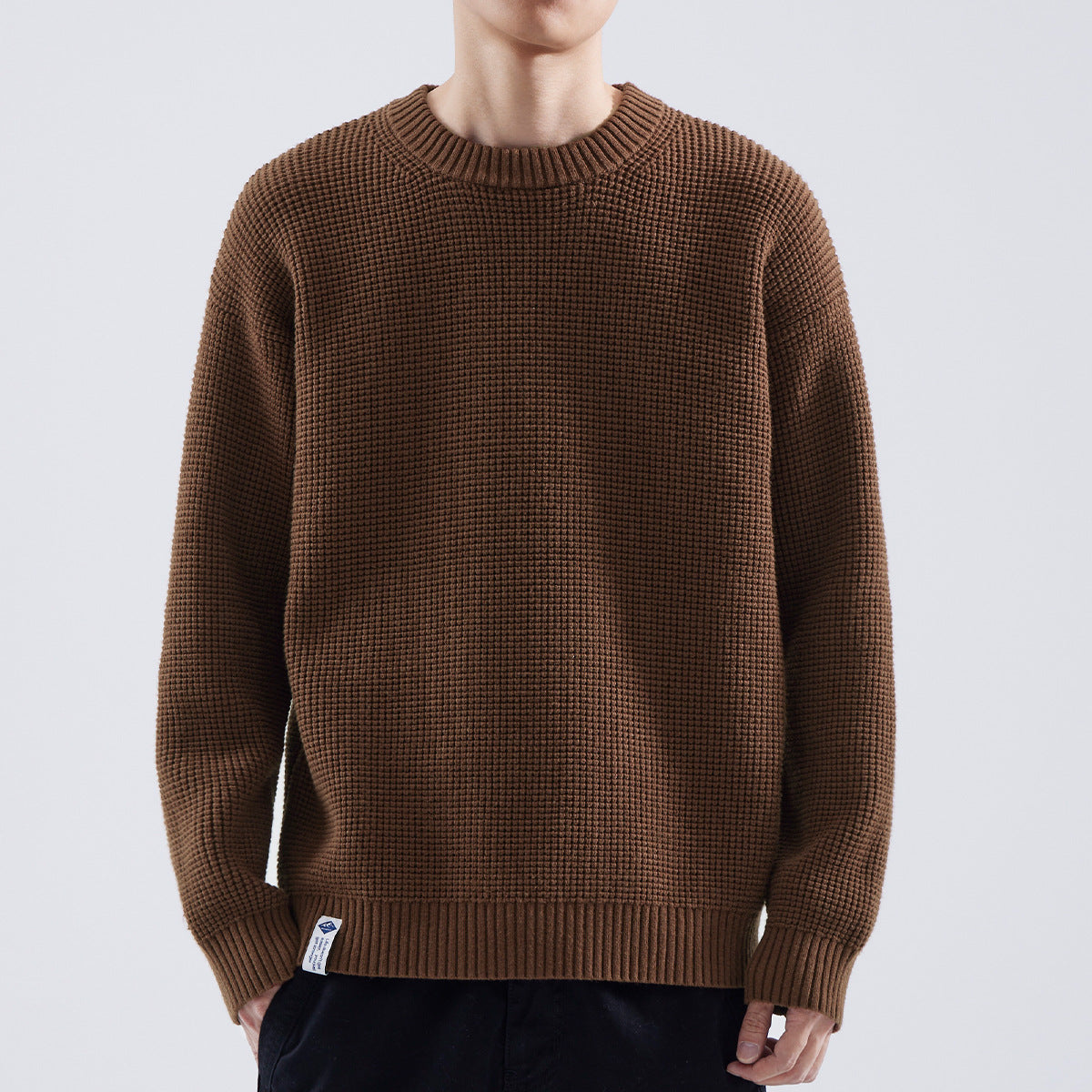 Voss | Men's Crew Neck Sweater Black Waffle Knit