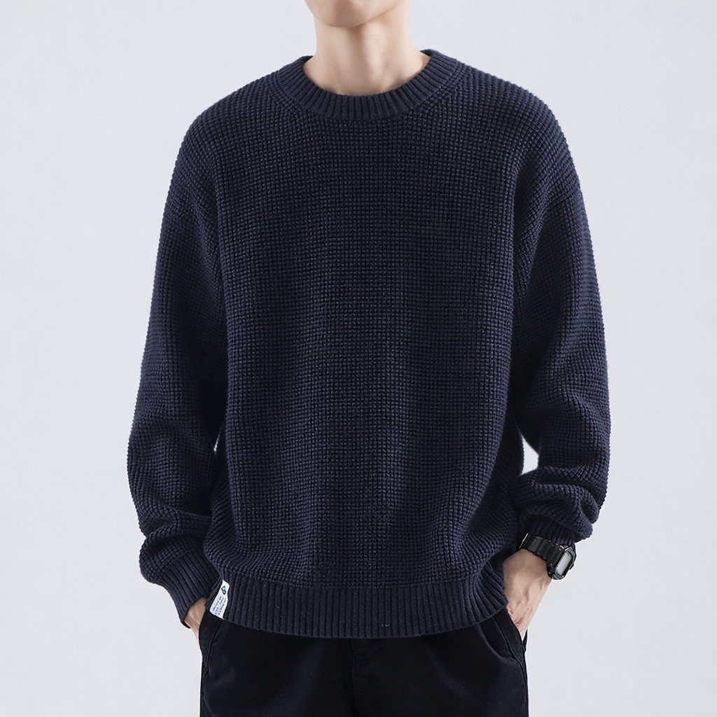Voss | Men's Crew Neck Sweater Black Waffle Knit