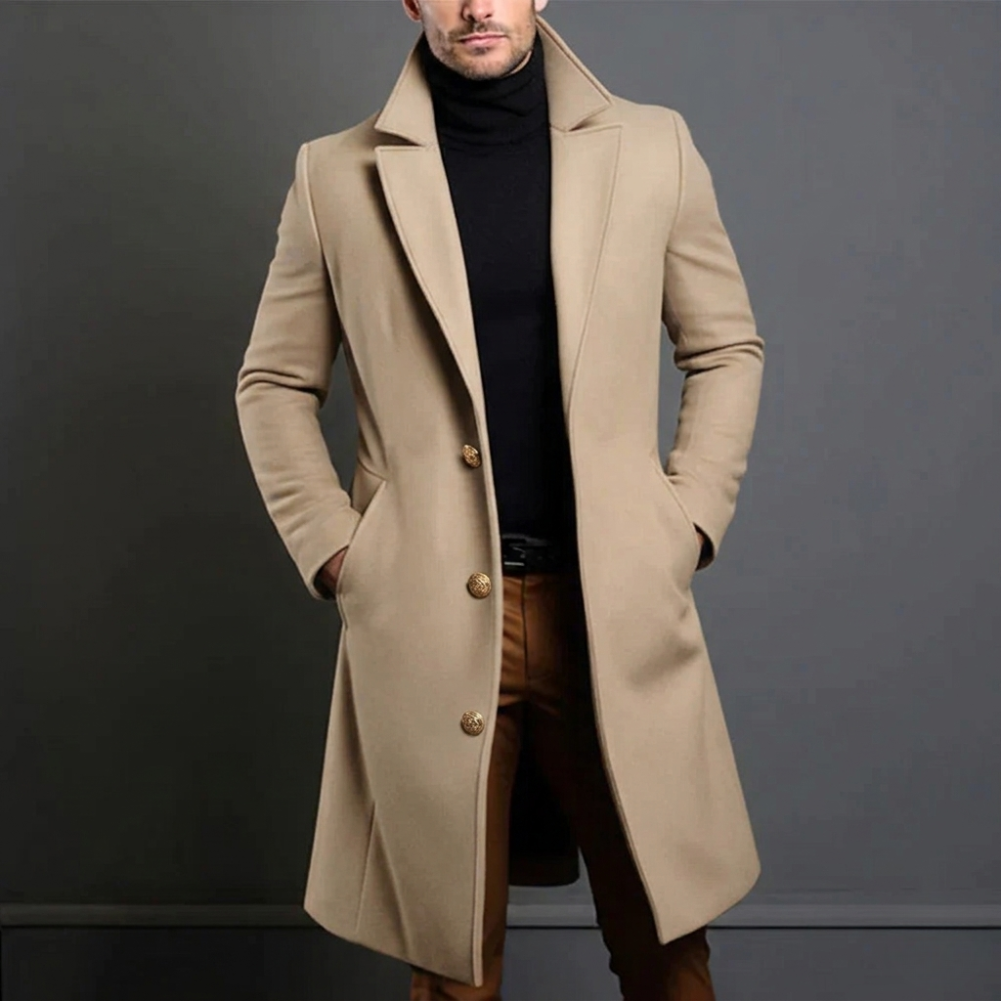 Dama Washington Boone men's long coat with notched lapel - front view