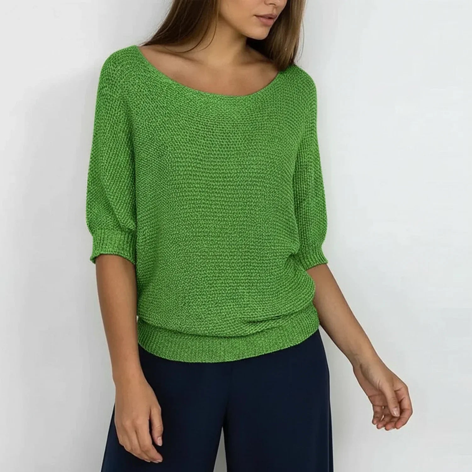 Isla | Women's Knit Sweater Cream Three Quarter Sleeve