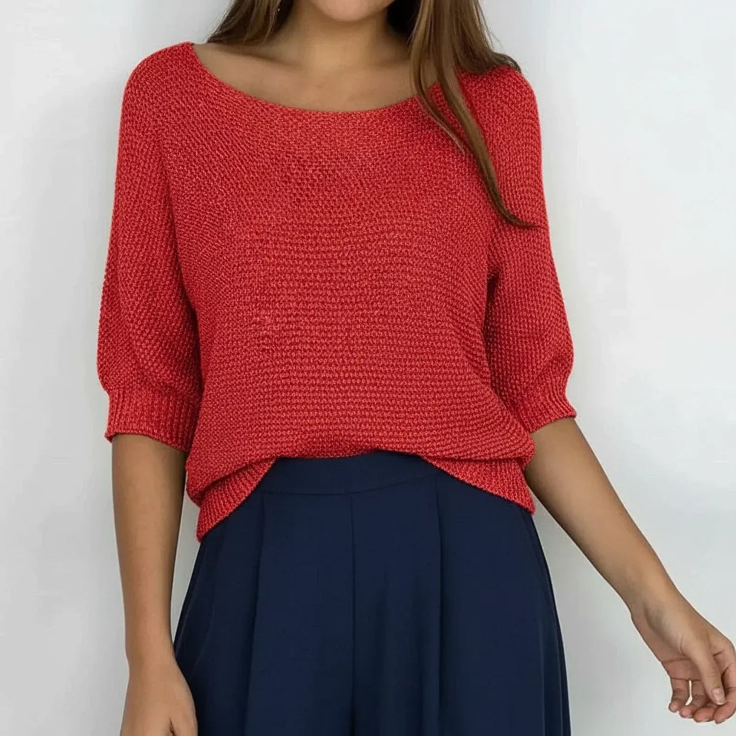 Isla | Women's Knit Sweater Cream Three Quarter Sleeve