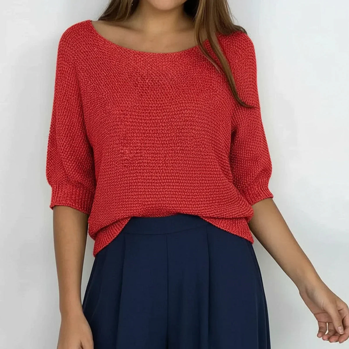 Dama Washington Isla women's knit sweater cream three quarter sleeve - view 2
