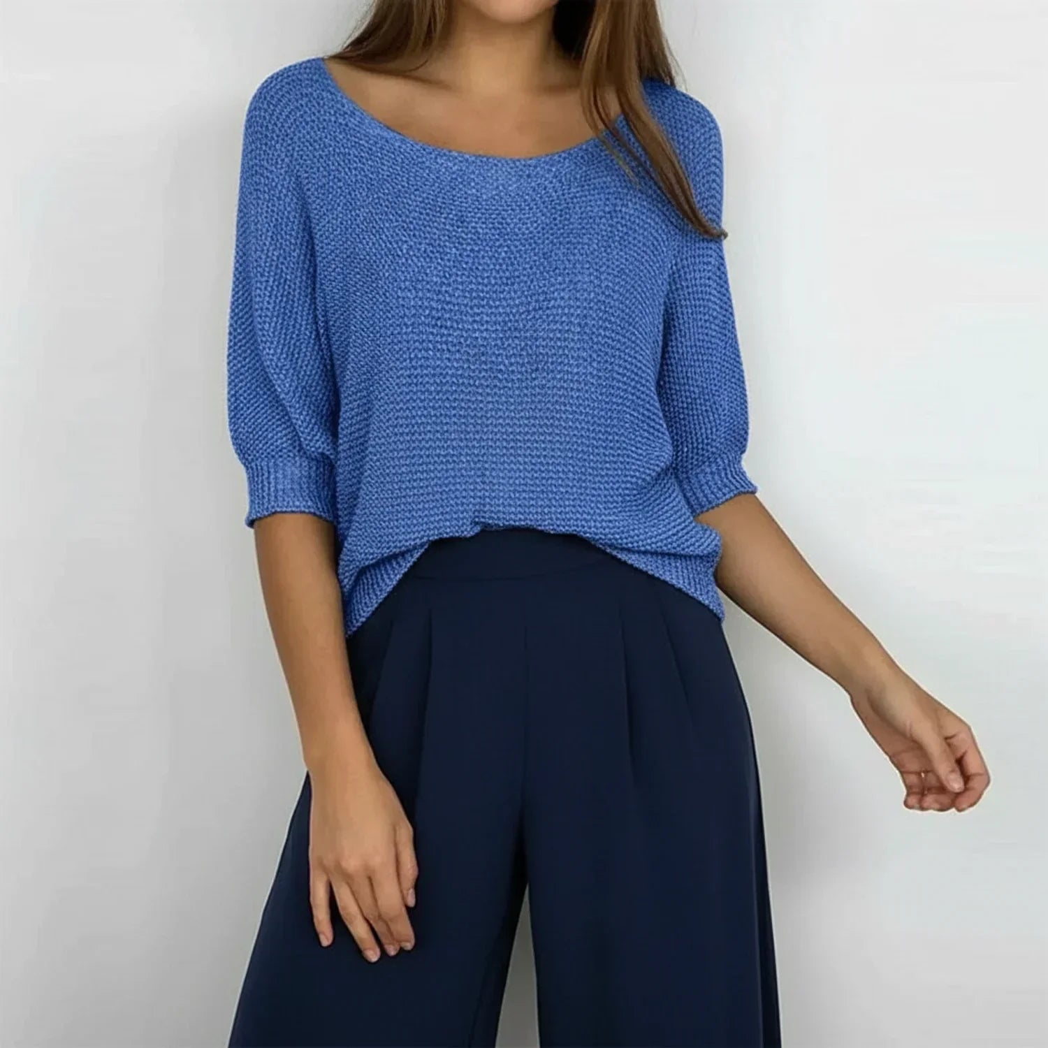 Isla | Women's Knit Sweater Cream Three Quarter Sleeve