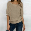 Dama Washington Isla women's knit sweater cream three quarter sleeve - front view