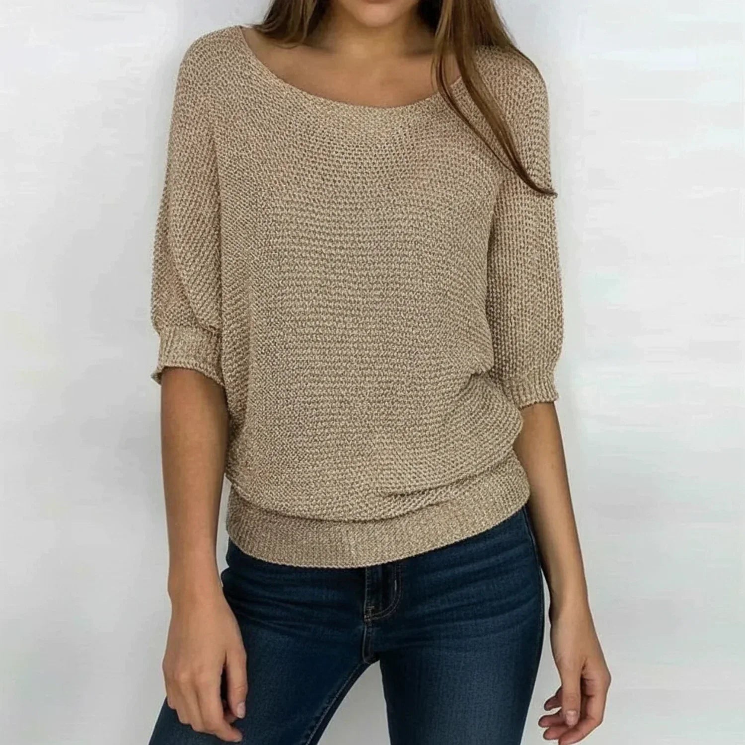 Isla | Women's Knit Sweater Cream Three Quarter Sleeve