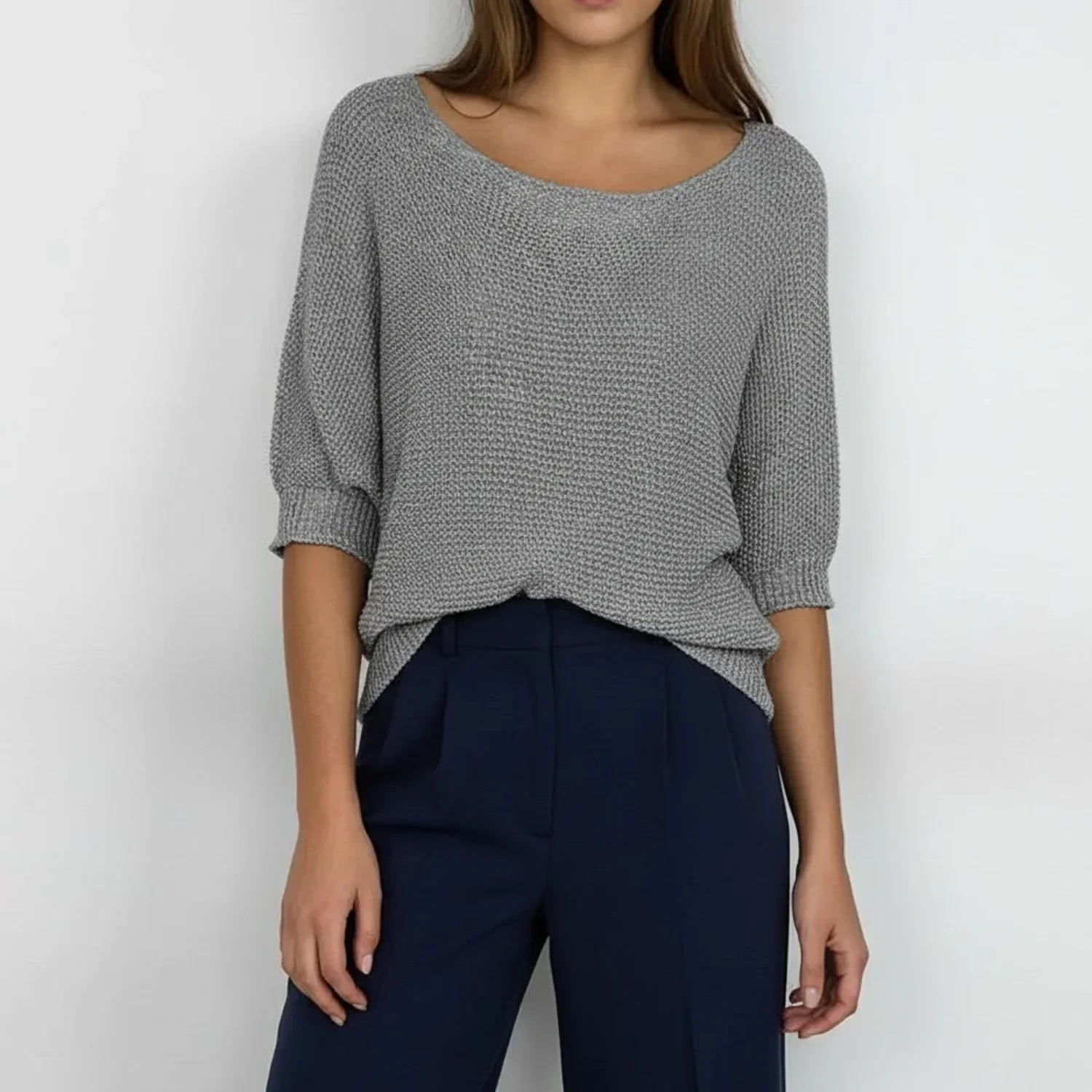Isla | Women's Knit Sweater Cream Three Quarter Sleeve