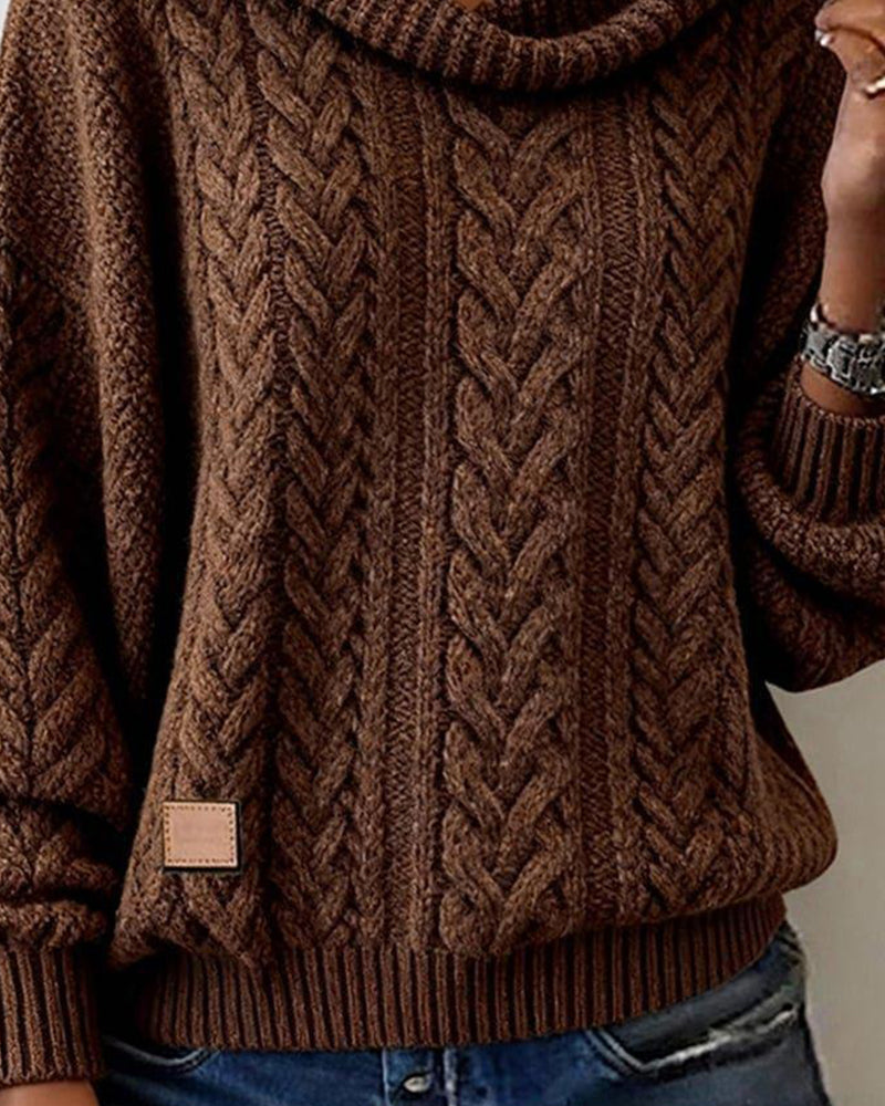 Ivy | Women's Cable Knit Cowl Neck Sweater Brown