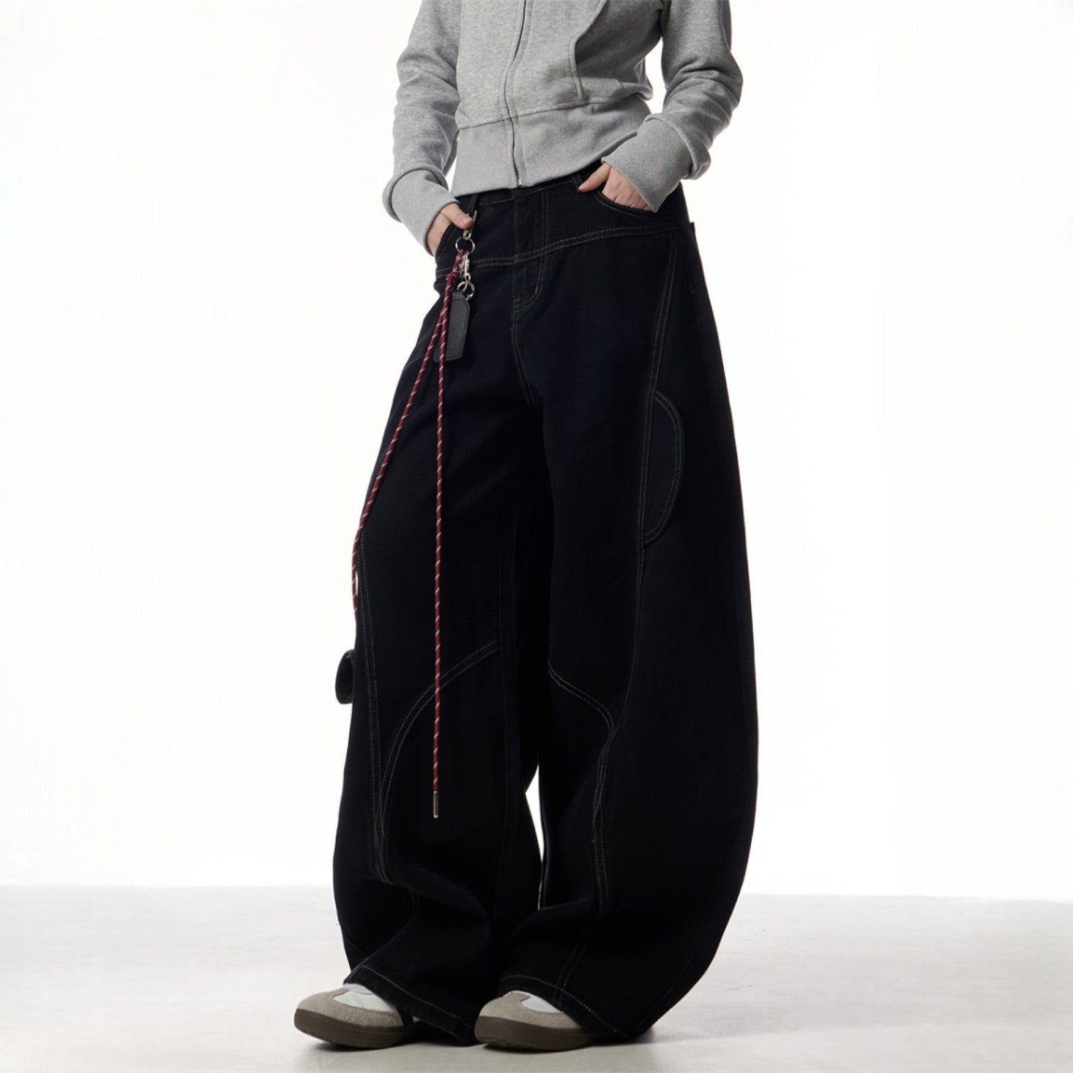 Maeve | Women's Wide Leg Cargo Pants Burgundy Chain Detail