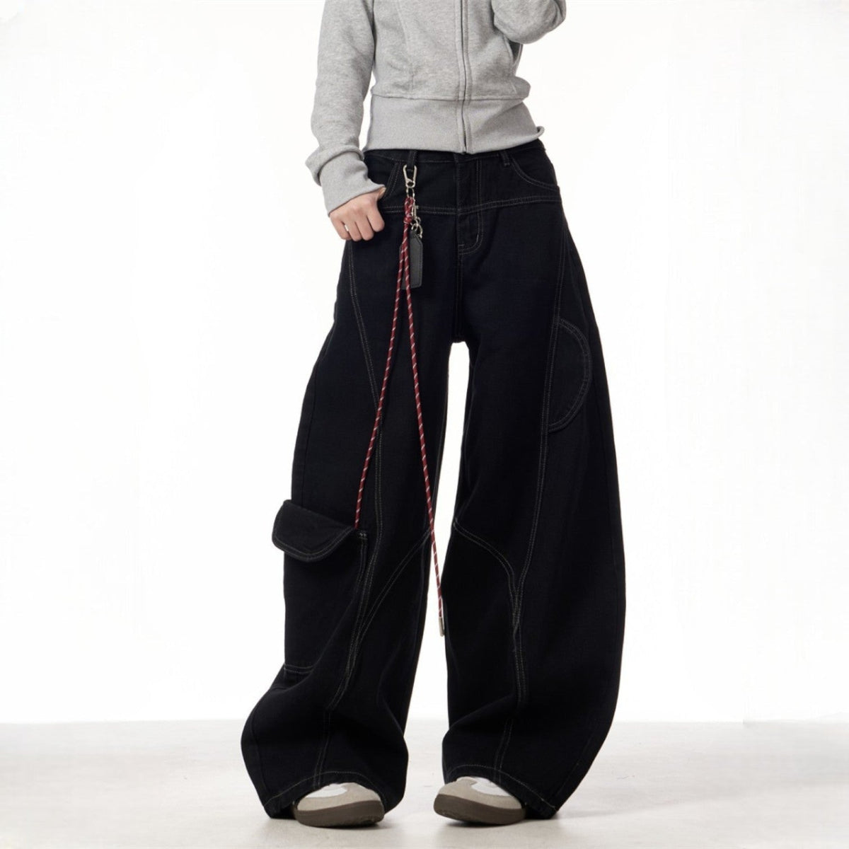Dama Washington Maeve women's wide leg cargo pants burgundy chain detail - view 2