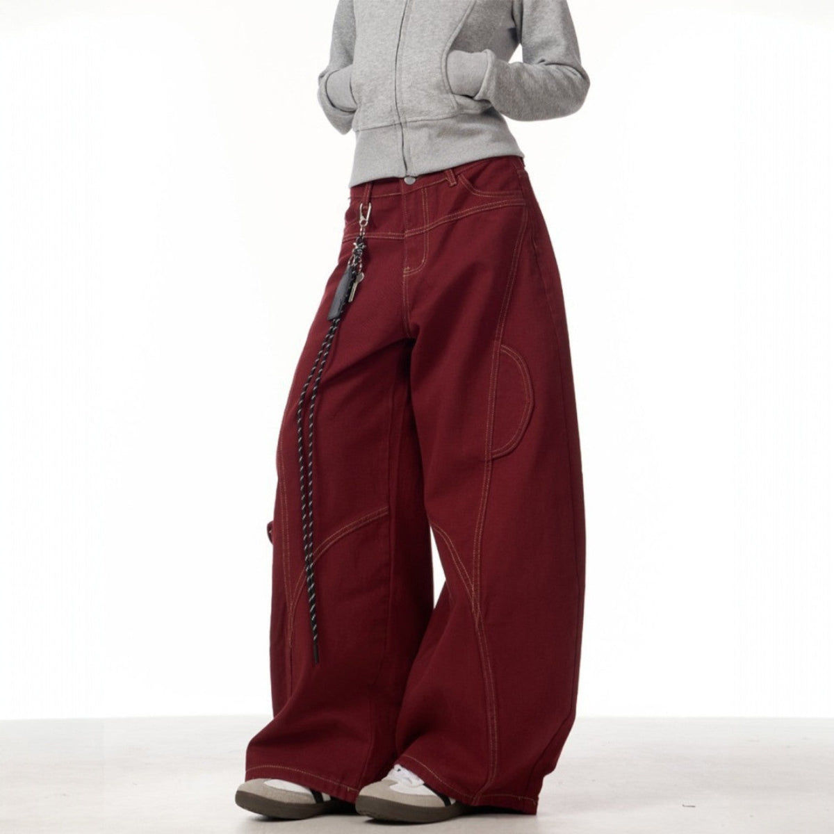 Dama Washington Maeve women's wide leg cargo pants burgundy chain detail - view 4