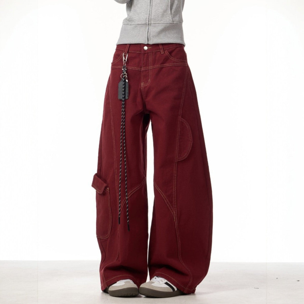 Dama Washington Maeve women's wide leg cargo pants burgundy chain detail - view 5