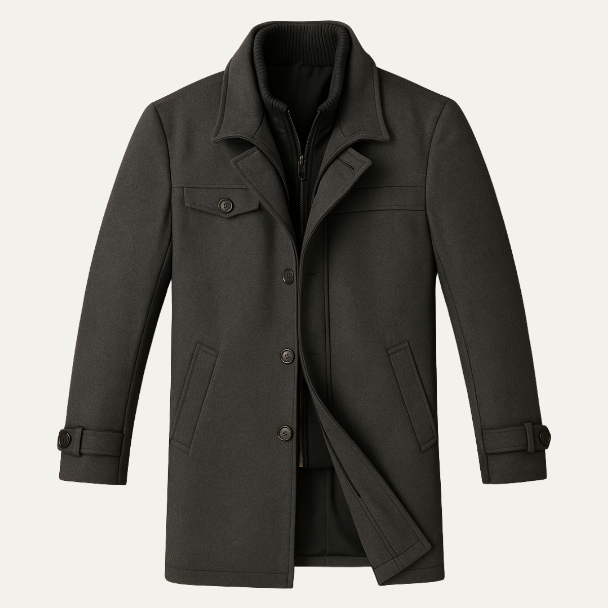 Wyatt | Men's Wool Blend Overcoat Black Button Closure