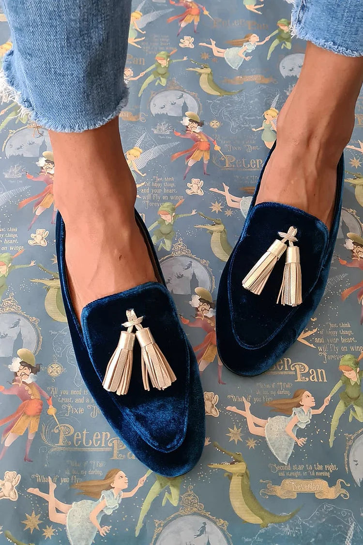 Wren | Women's Velvet Tassel Loafer Navy Flat Shoe