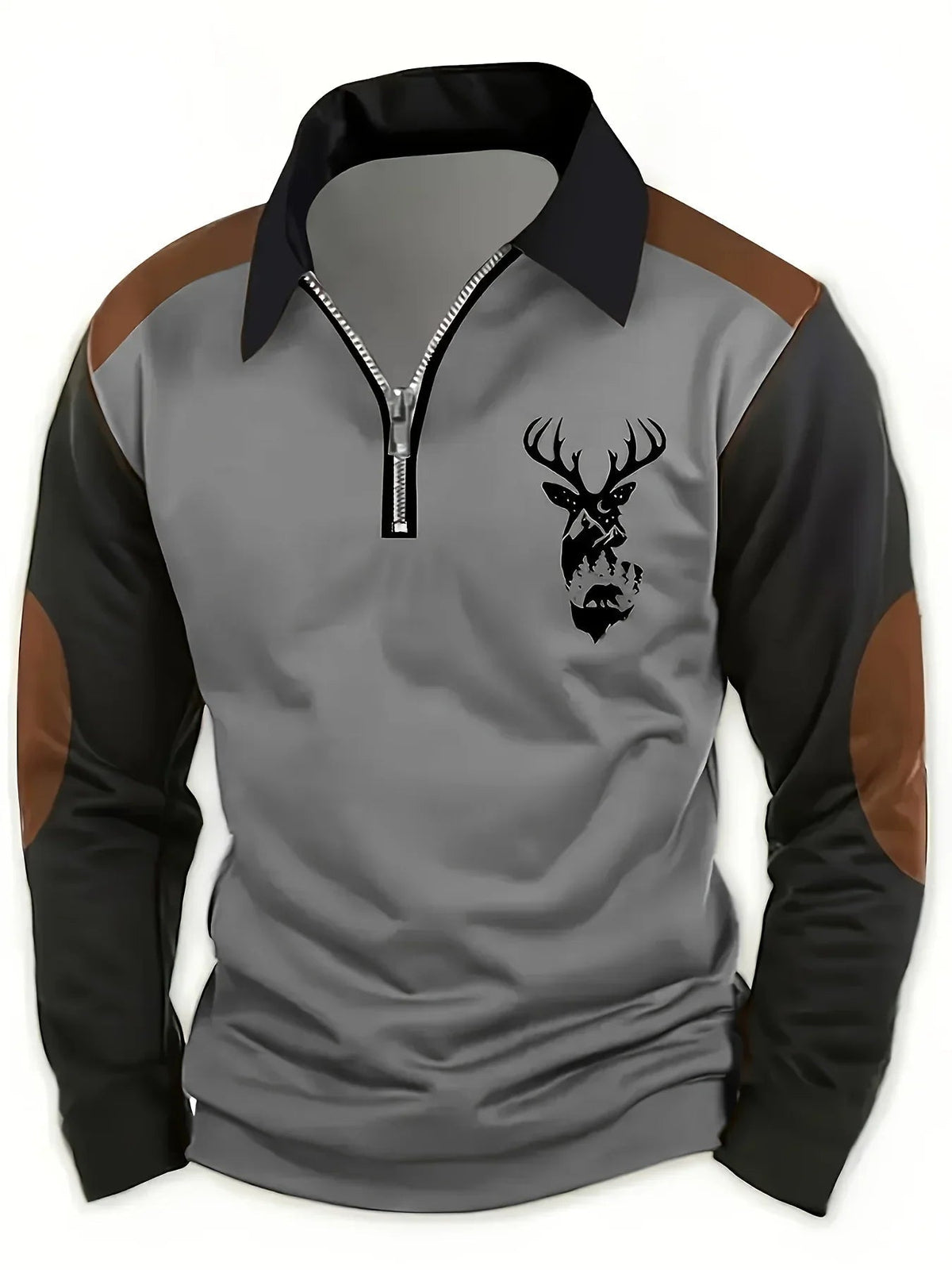 Dama Washington Rhys men's colorblock quarter zip pullover gray black brown - front view
