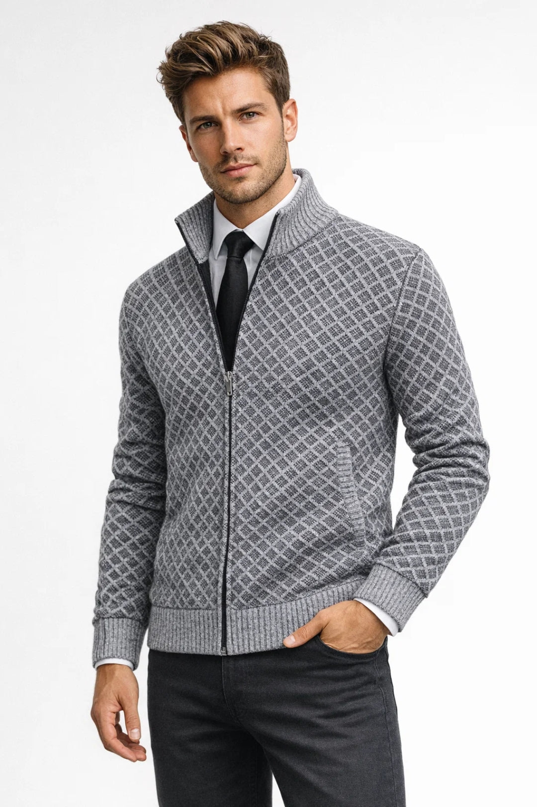 Axel | Men's Cable Knit Cardigan Sweater Black Zip Up